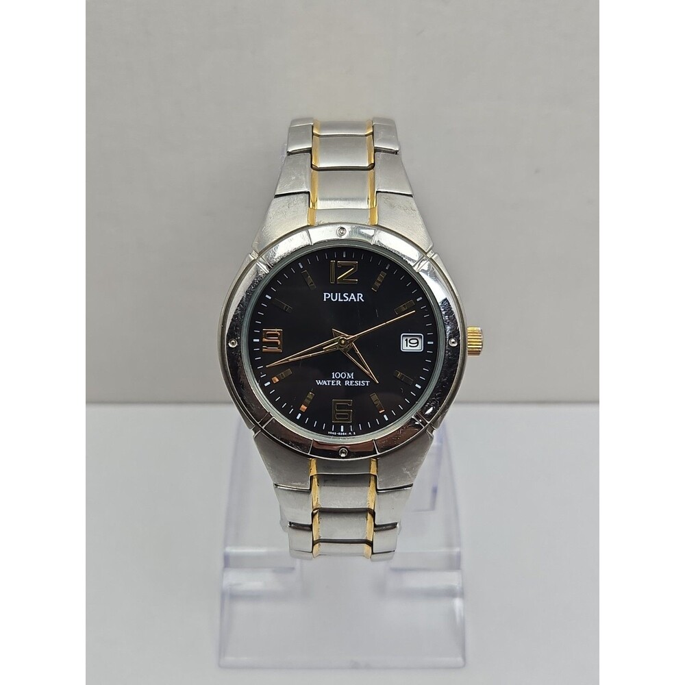 Pulsar by Seiko Mens 38mm Two Tone Date 100M Stainless Steel Watch New Battery